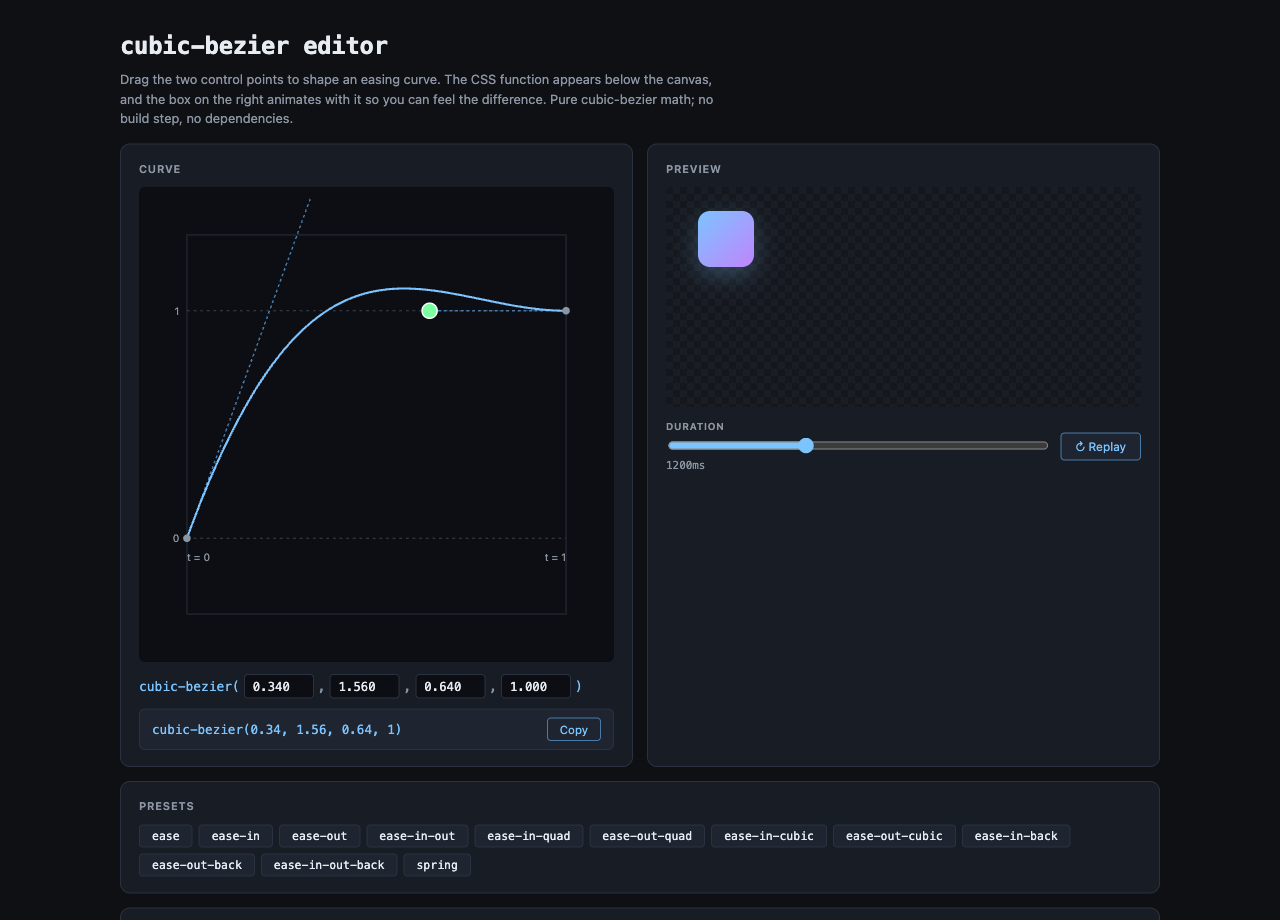 cubic-bezier ビジュアルエディタを 500 行 vanilla JS で書いた — 二分探索による逆関数とオーバーシュート曲線 ...