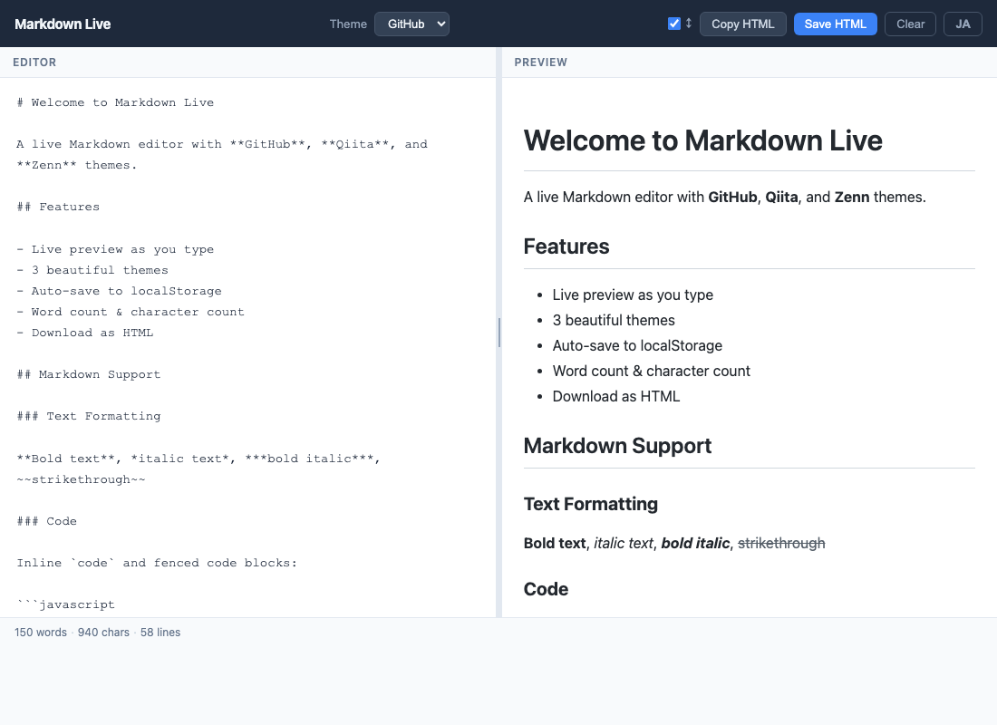 Markdown パーサをゼロから書いて GitHub / Qiita / Zenn の 3 テーマ切替を作った #JavaScript ...