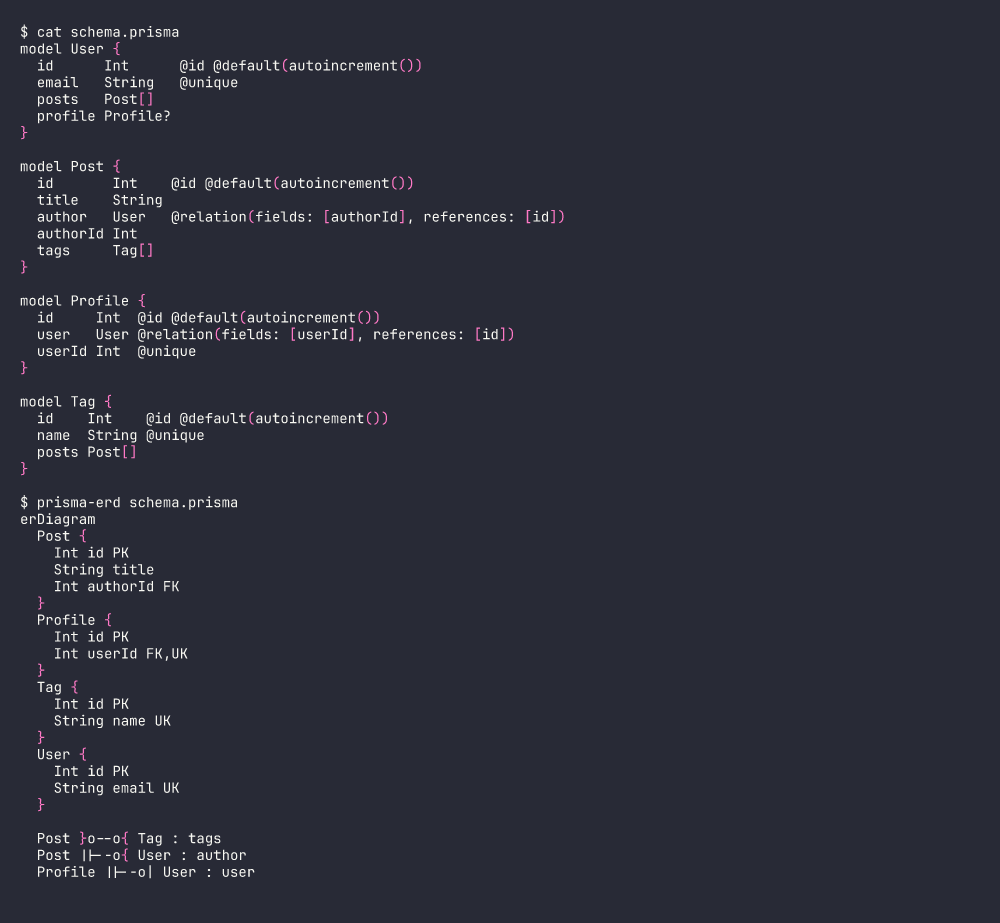 prisma-erd terminal screenshot